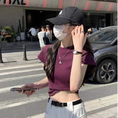 ZT5935-P35正肩短袖T恤女夏季短上衣辣妹紧身露脐显瘦打底衫，女装T恤，电商B245