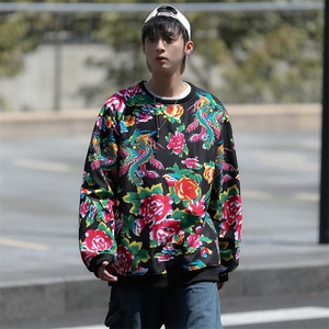 B204常规大花圆领套头薄款花卫衣外套男女班服团队服大码青少年潮图片