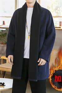 2020冬季中国风开衫加绒加厚亚麻长袖开衫披风男外套D584P105图片