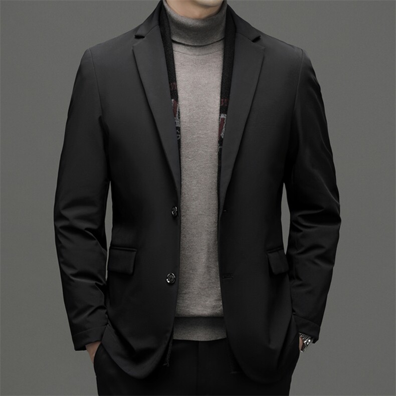 冬季新款加厚保暖男士羽绒服中年纯色翻领休闲上衣男装白鸭绒外套,男装羽绒服,电商B212（原钱塘6029）