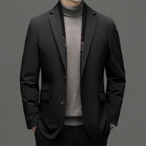 冬季新款加厚保暖男士羽绒服中年纯色翻领休闲上衣男装白鸭绒外套图片