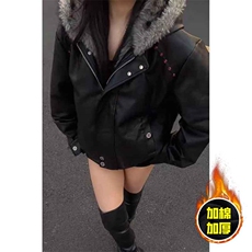 现货冬季美式潮牌痞帅PU皮机车服棉衣毛毛绒狼王座山雕皮棉服，男装棉衣，电商A486