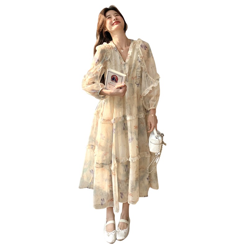 【现货】度假风卷边印花连衣裙#2507-P150-K218,女装连衣裙,2C111