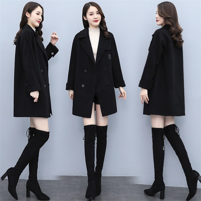 2021年秋冬新款赫本风通勤西装领毛呢大衣女中长款高端毛呢外套，女装毛呢外套，千千佰惠
