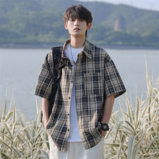 特批P28无差价2025夏季新款百搭格子短袖潮流大码衬衫男CD5490，男装衬衫，电商A001-1