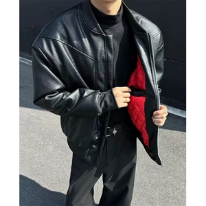 廓形立领皮棉衣男秋冬bomber棒球领棉服酷帅机车外套 J2927图片