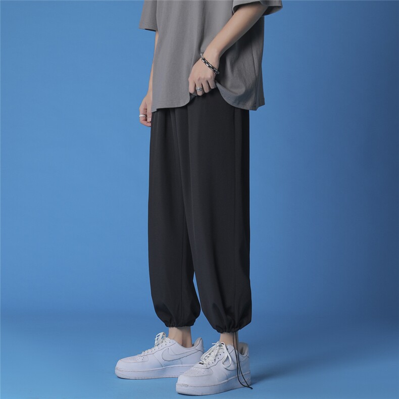 夏季纯色休闲裤男冰丝可宽松抽绳九分裤2023-特批20，男装休闲裤，星座718-1