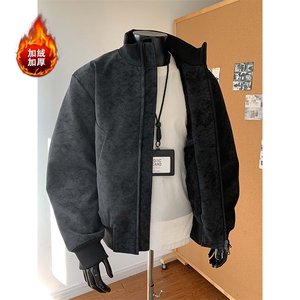 扎染皮衣冬季加绒夹克棉服复古立领拼接外套男 5D1182-TP70不图片