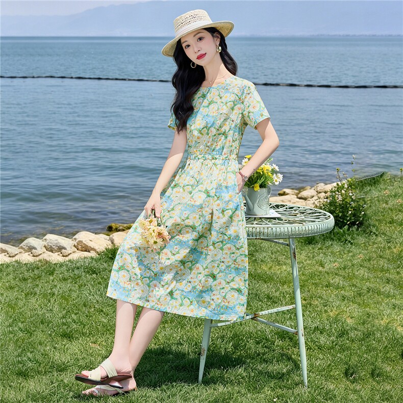 6805时尚气质印花显瘦连衣裙,女装连衣裙,倪叶myz