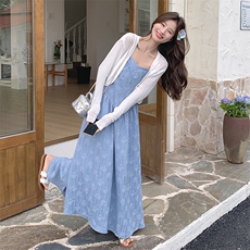 [现货】夏季针织开衫吊带裙套装A809P170K228，女装连衣裙，2C269