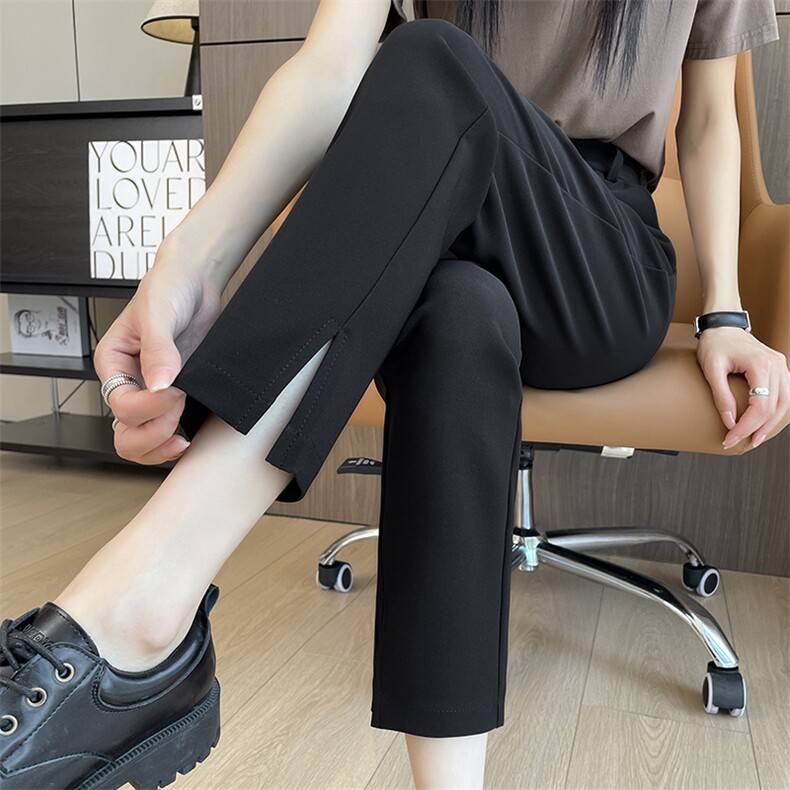 黑色小脚开叉西装裤女2024秋款小个子九分裤直筒烟管休闲裤图片