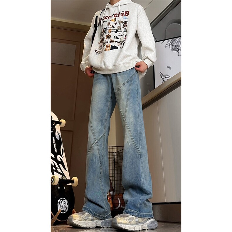 高品质B221美式ins高街解构宽松微喇牛仔裤LK24343-P65控88,男装牛仔裤,电商B221