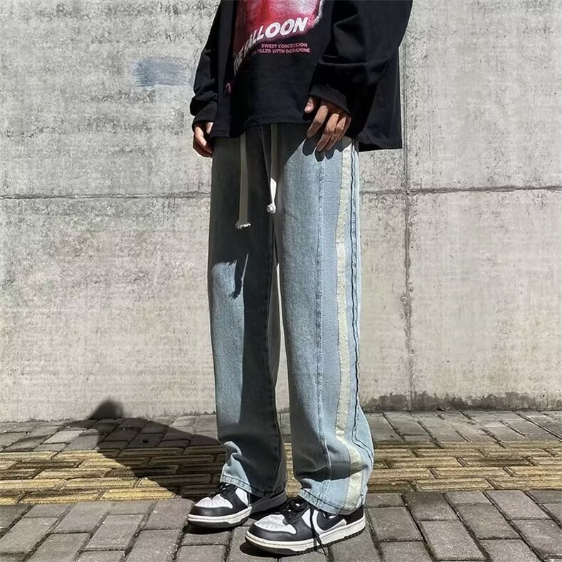 牛仔裤男韩版潮流拼色高街2023春夏季新款ins宽松直筒裤RK125-P43,男装牛仔裤,星座412-2