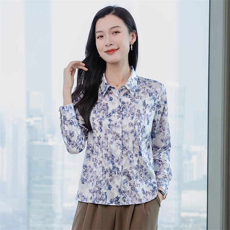 轻奢真丝衬衫女长袖2026春装品牌印花妈妈重磅真丝上衣小衫衬衣,女装衬衫,阿舍尔精品