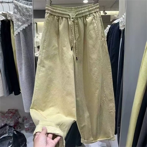 韩系直筒休闲阔腿裤女2025夏季薄款卷边速干裤高腰显瘦复古气球裤图片