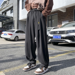卡其色裤子男春夏季潮牌宽松大码阔腿直筒裤美式高街运动休闲长裤图片