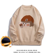 白底秋冬新款趣味小女孩圆领保暖套头毛衣M1055P50加绒60控68-78，男装针织衫/毛衣，电商A247-1