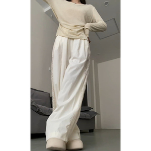 韩系肌理感奶油白花边镂空裤女春夏2025新款小个子蕾丝拼接休闲裤图片