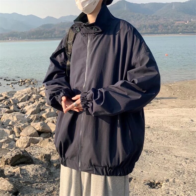 春秋季新款日系纯色翻领外套男生青少年宽松HY08P55,男装夹克,星座1116-2