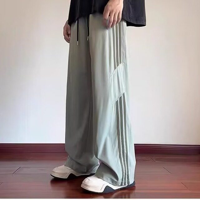 休闲夏季条纹阔腿裤男2025新款男士休闲长裤子薄款直筒运动裤潮,女装休闲裤,星座1210-1