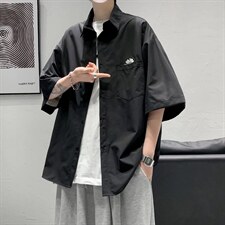 短袖衬衫男宽松上衣服港风韩版潮流五分袖衬衣外套痞帅CS128-p28图片