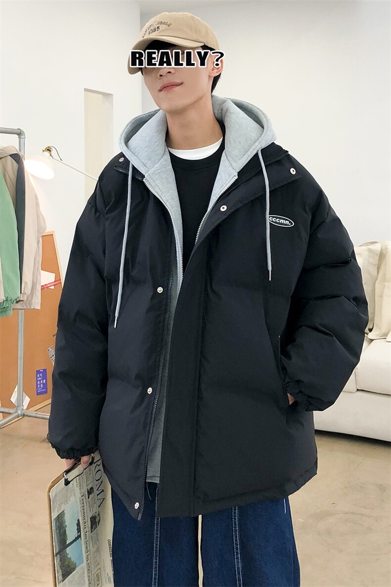 港风ins撞色拼接拼料厚款保暖连帽情侣棉服A071-Y280-P120,男装棉衣,电商A071