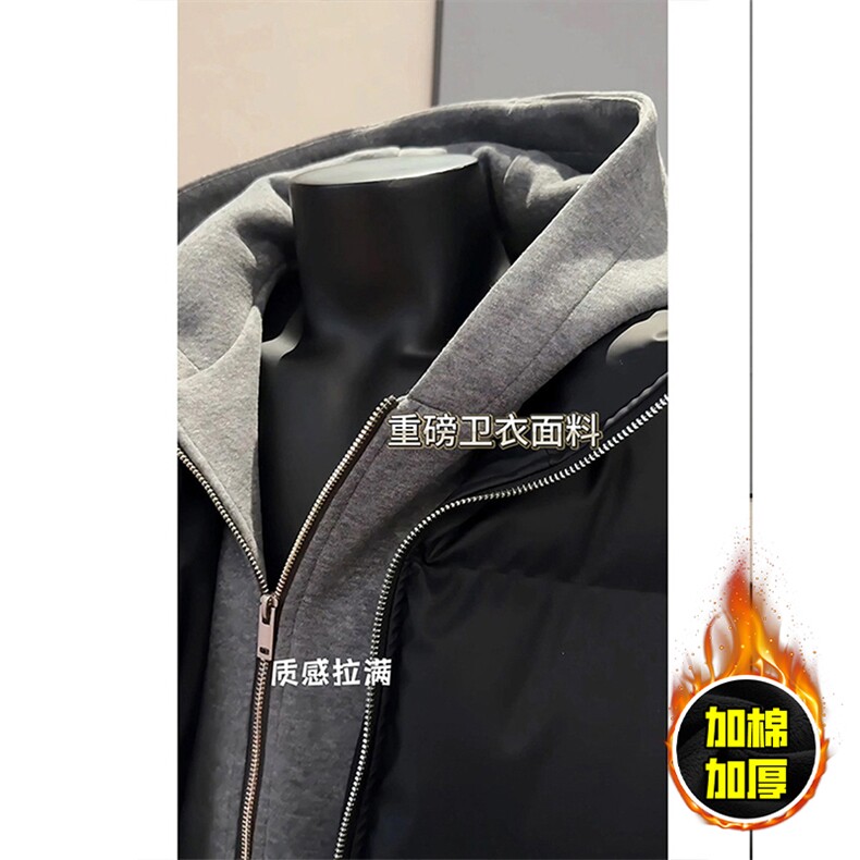 现货高品质重磅工艺美式高街假两件PU皮棉衣男女加厚棉服外套,男装棉衣,电商A443