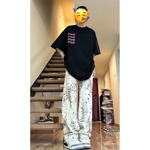 【网图有货】白色豹纹牛仔裤男女美式复古hiphop裤子BK01LL-特P52图片