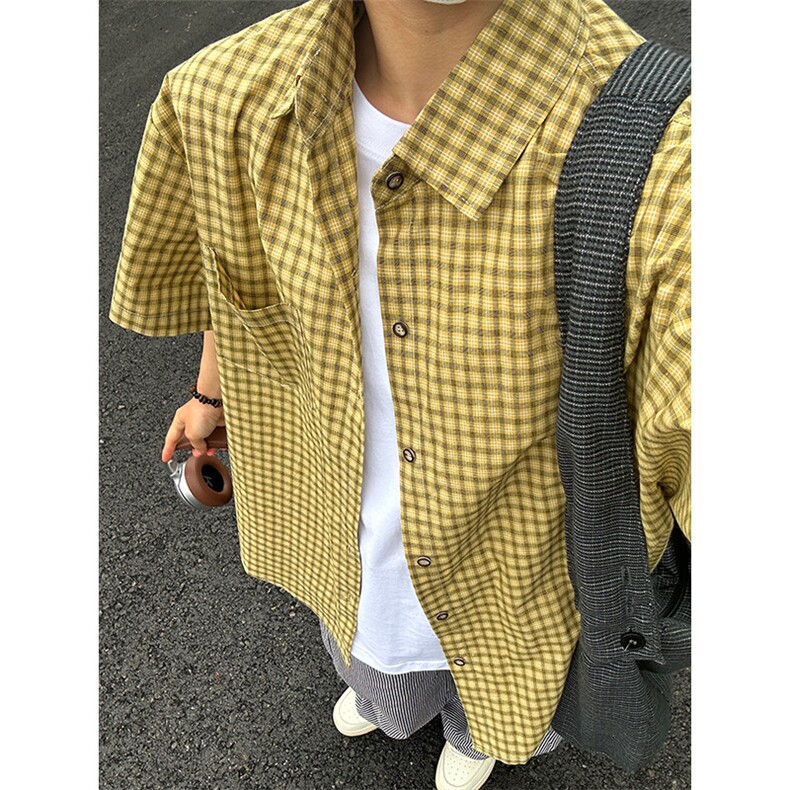 短袖衬衣男夏季新品港风宽松大码设计青年格子衬衫 CS280-P35图片