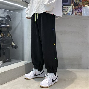 休闲裤男秋韩版排扣阔腿裤港风潮牌宽松束脚卫裤 A125-DK911-P50图片