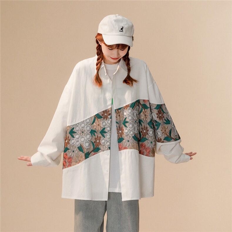 中性风长袖衬衫情侣大码M-5XL中性风刺绣潮长袖衬衫男CS9743P50，男装衬衫，星座227-7