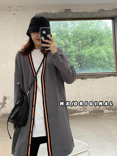 【现货】2021-春彩色条纹门襟卫衣开衫，女装卫衣/绒衫，墨写