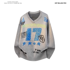 美式高街V领毛衣男女冬风情侣针织衫潮牌慵懒风线衣MY02512-P60，男装针织衫/毛衣，星座308B-2