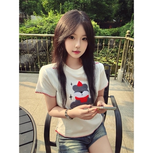 H0972-P35推荐#原版工艺毛巾绣修身显瘦短袖T恤女图片