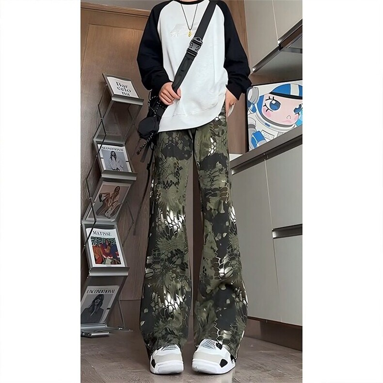 W9788-P43网图现货蛇纹迷彩工装牛仔裤潮牌痞帅美式直筒微喇裤,男装牛仔裤,星座1608-2