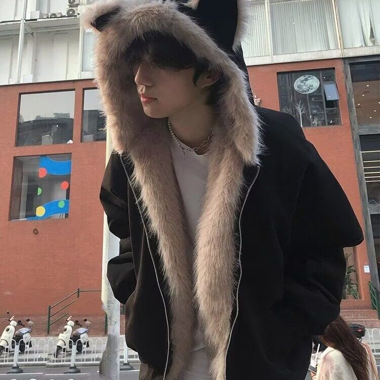 S411-P100 美式复古短款毛领座山雕外套男款冬季cleanfit解构图片