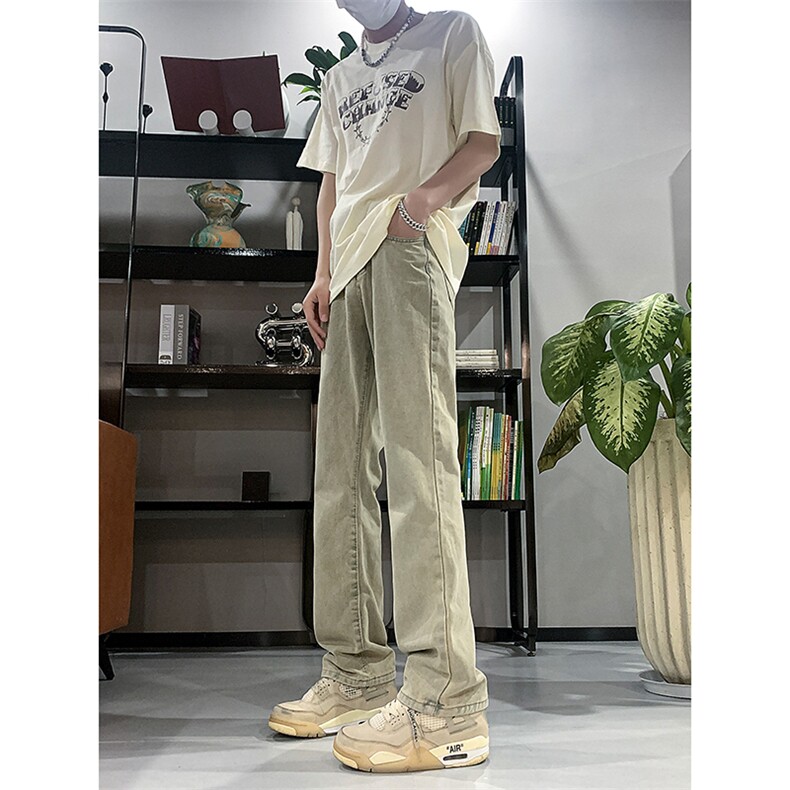 自家图主推货足大码黑色毛边微喇黄泥牛仔裤直筒裤K10-P50，男装牛仔裤，星座205