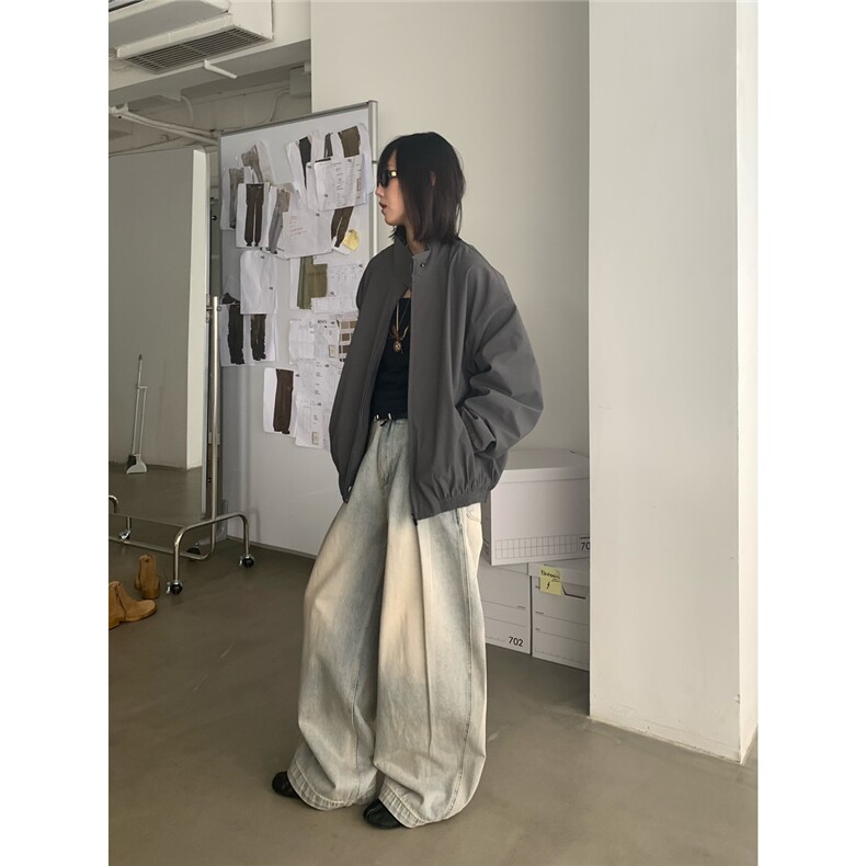 日系复古短宽夹克男女春季美式休闲宽松立领拉链运动外套2025新款,男装夹克,星座506A