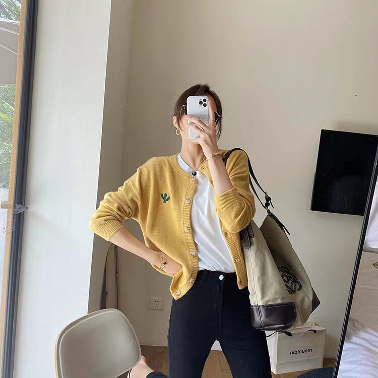 春秋新款针织开衫女宽松短款外套针织衫韩版百搭洋气,针织衫/毛衣,半城羊绒