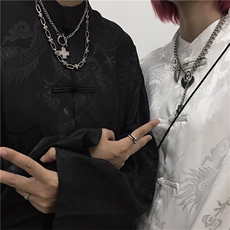 立领盘扣唐装春夏宽松潮流情侣长袖衬衫百搭外套，男装衬衫，星座716-3