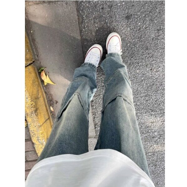 美式拼接感vibe高街直筒牛仔裤vintage复古水洗设计感街头风裤子,男装牛仔裤,星座506A