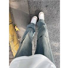 美式拼接感vibe高街直筒牛仔裤vintage复古水洗设计感街头风裤子，男装牛仔裤，星座506A