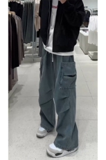 美式复古工装牛仔裤男直筒痞帅裤子褶皱解构设计感伞兵裤K646TP55，男装牛仔裤，电商A102B