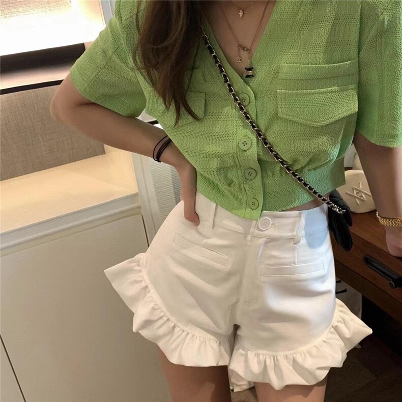 后腰露腰短上衣白绿两色现货，其它，XTZ style