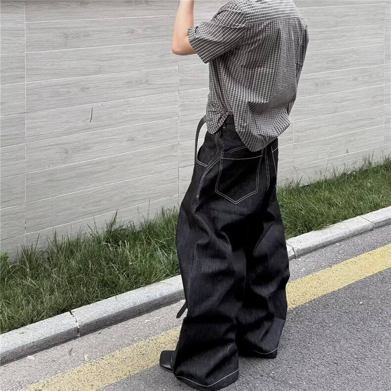 港风秋款男牛仔裤金属单排扣阔腿宽松长裤NK7045P58,男装牛仔裤,星座1013-1