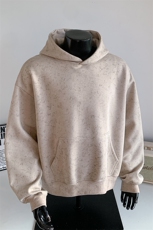水洗扎染连帽加绒奥粒绒重磅无帽绳500克卫衣外套男RH5310JR-P60，女装短外套，星座610B-1