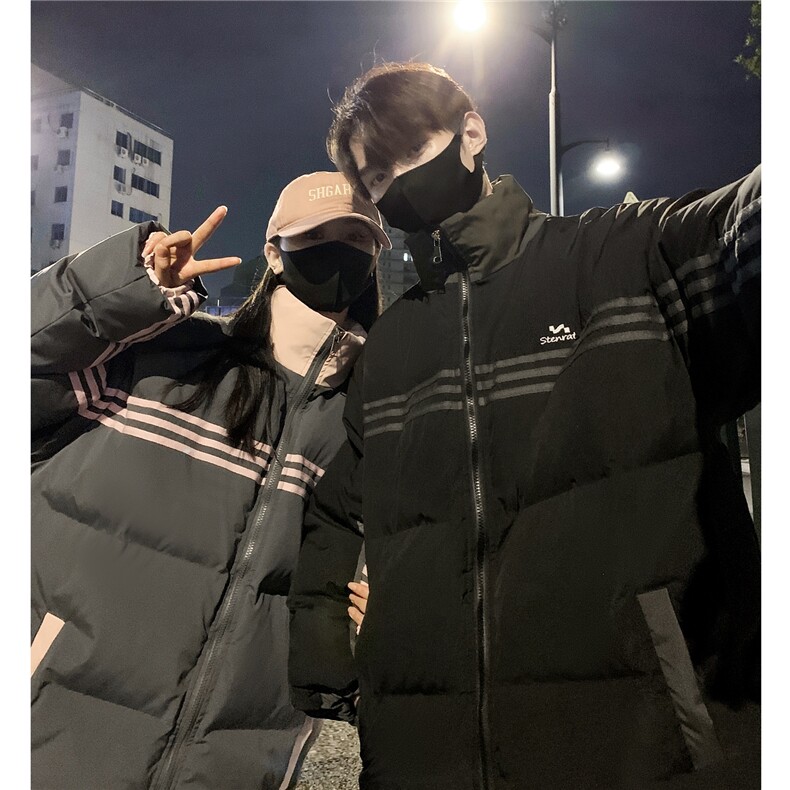 情侣装冬装美式条纹织带棉服刺绣logo棉衣休闲外套男G1100P118,男装棉衣,电商A339
