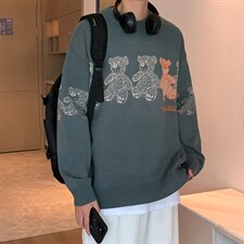 M3113-P68秋冬圆领毛衣小熊男针织衫学生宽松潮大码上衣外套控88图片