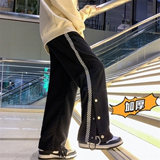 2025冬季新款男装玉米华夫格拼接卫裤加厚开衩休闲裤GK63-P55，男装休闲裤，电商B277A（原A068）