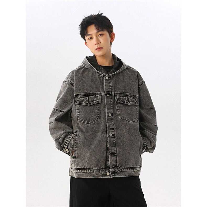美式复古水洗做旧解析拉链连帽牛仔外套男宽松痞帅夹克JK1177-P88,男装工装外套,星座1103-3